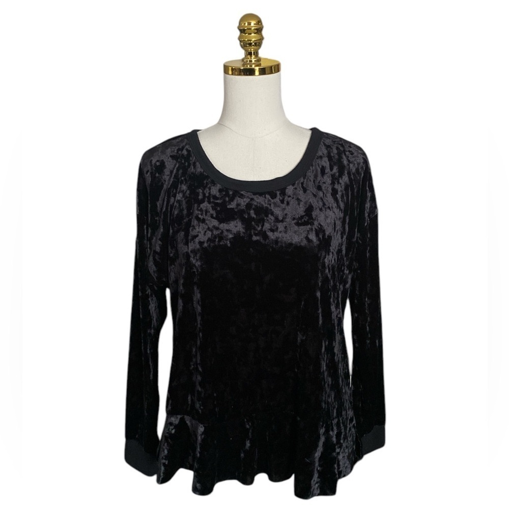 BETSY JOHNSON | Elegant Black Crushed Velvet Women's Sleep Peplum Top Size L